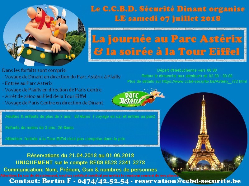 07 juillet 2018, le C.C.B.D. Sécurité Dinant chez les Gaulois & à la Tour Eiffel 07 juillet 2018, le C.C.B.D. Sécurité Dinant chez les Gaulois & à la Tour Eiffel